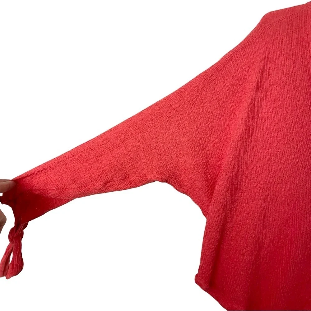 Free People Morning Gauze Top Womens Size Large V Neck Coral Orange Pocket Shirt